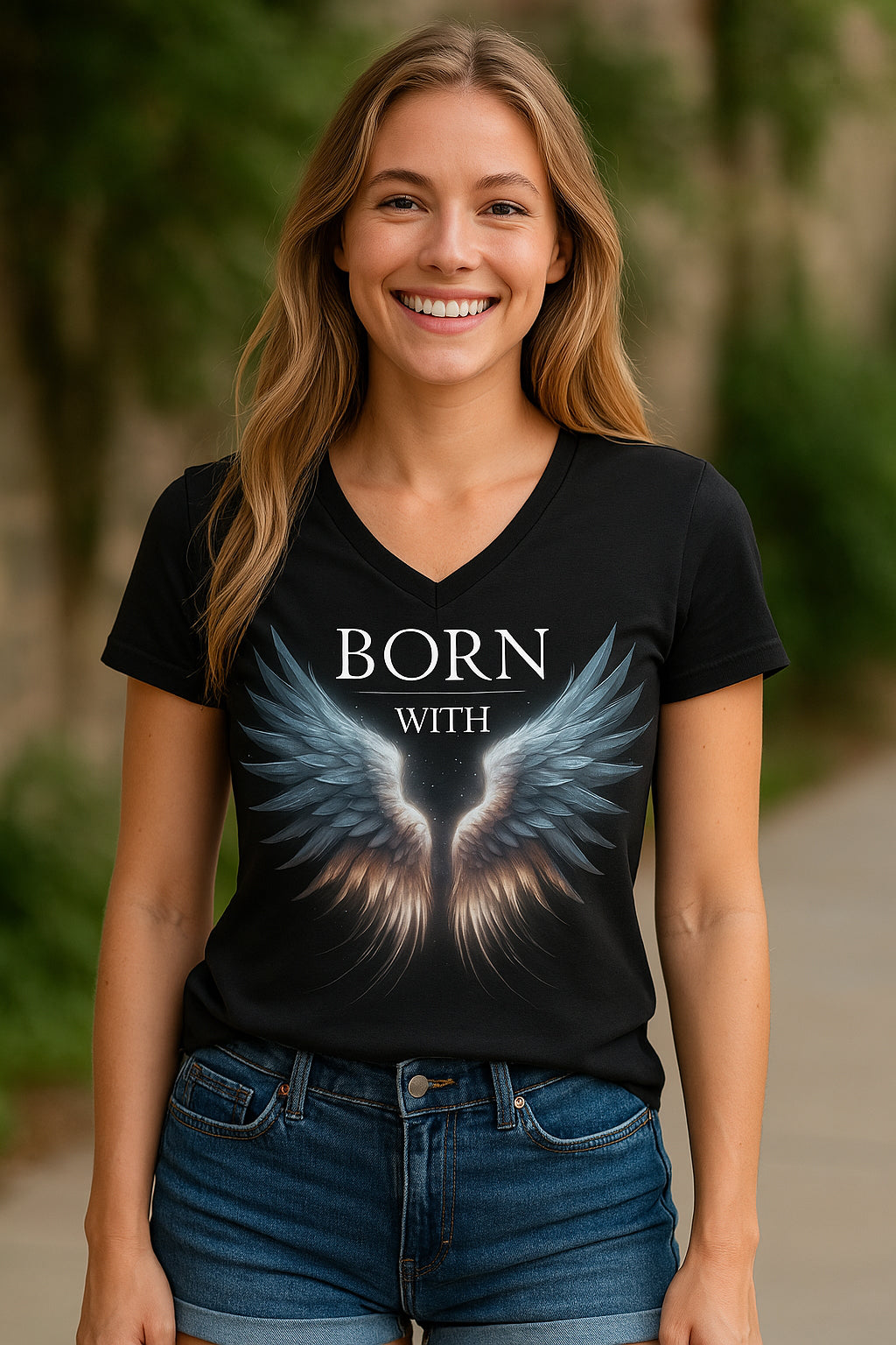 Born With Wings V-Neck Tee | WE–R™